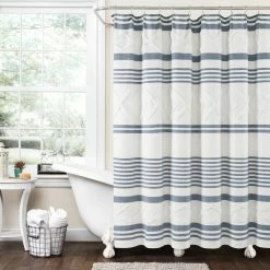 Best Pirce ❤️ Lush Decor Urban Diamond Stripe Woven Tufted Eco-Friendly Recycled Cotton Shower Curtain Single Gray 💯