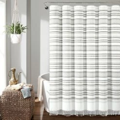 Discount 🔥 Lush Decor Urban Woven Yarn Dyed Eco-Friendly Recycled Cotton Shower Curtain Single Gray 😍