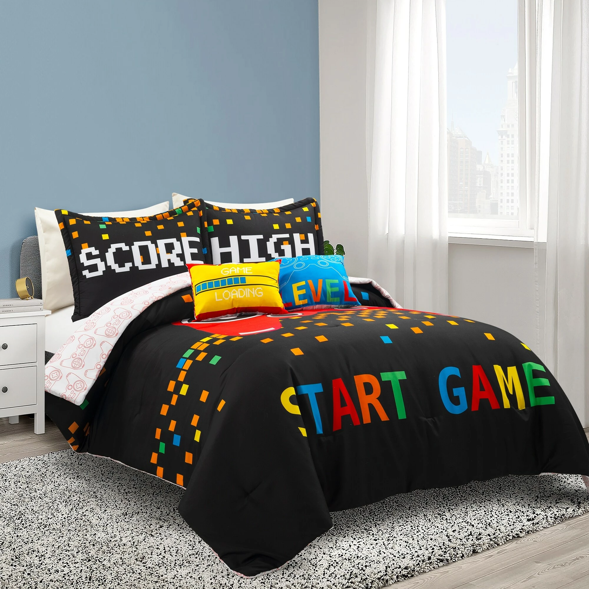 Hot Sale 𧨠Lush Decor Video Games Reversible Oversized Comforter Set Gray/yellow π 4 Hot Sale 𧨠Lush Decor Video Games Reversible Oversized Comforter Set Gray/yellow π - Image 4
