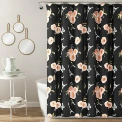 Discount 🎁 Lush Decor Vintage Paris Rose Butterfly Script Shower Curtain Black 🧨
